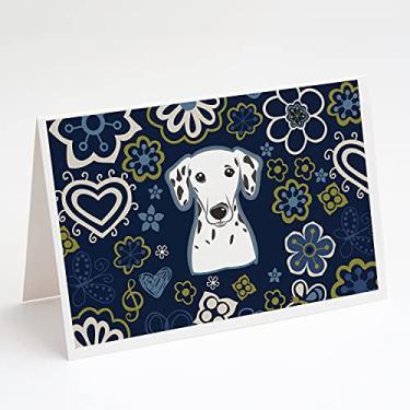Imagem de Caroline's Treasures BB5061GCA7P Cartões de felicitações dálmata com flores azuis, pacote com 8, 7 x 5, multicolorido