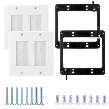 Imagem de 2 peças de placa de parede escovada com suporte de montagem de baixa tensão, kit de gerenciamento de cabos de capa decoradora para TV coaxial HDMI Ethernet fio de alto-falante