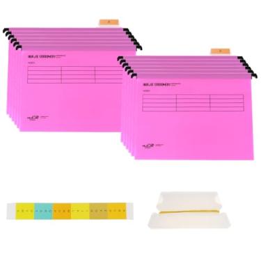 Imagem de 12 pastas de arquivo suspensas com abas e inserções de cartão, arquivos de suspensão A4 para arquivos, suporte de arquivos de suspensão à prova d'água com design de aba ajustável para escritório em