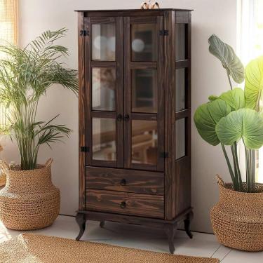 Imagem de Cristaleira Madeira Maciça 2 Portas Vidro Lateral D112VL Shop JM