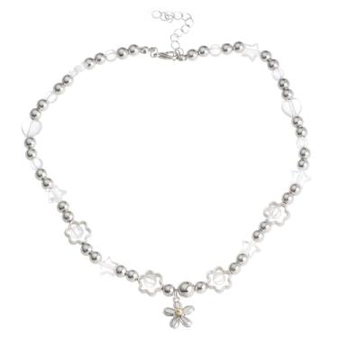 Imagem de Aesthetic Y2k Colar vintage imitação de pérola com contas cruz borboleta tulipa coração charme colar gargantilha para mulheres, Resina, Sem Pedra Preciosa