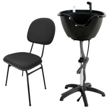 Imagem de Kit Lavatório portátil Preto + Cadeira Almofadada Salão dia - PRÓPRIO