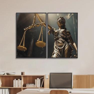Imagem de Quadro Decorativo Temático Direito Balança da Justiça com 2 Telas de Parede para Escritório