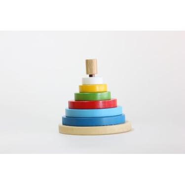 Imagem de Brinquedo Educativo Torre de Empilhar em Madeira, 7 Anéis Coloridos, Montessori
