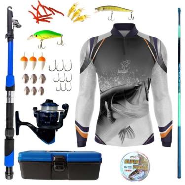 Imagem de Kit Camiseta De Pesca Mais Artigos Para Pescaria Vara Telescopica Isca