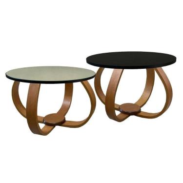 Imagem de Conjunto Mesa De Centro E Lateral Pés Cebola Composê Espelhada Preto