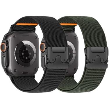 Imagem de Pulseiras elásticas para Apple Watch Ultra/3/2 de 49 mm, 46 mm, 45 mm, 44 mm, 42 mm, 41 mm, 40 mm, 38 mm, masculina, feminina, pulseira trançada de nylon e tecido correa para Apple Watch séries 11, 10