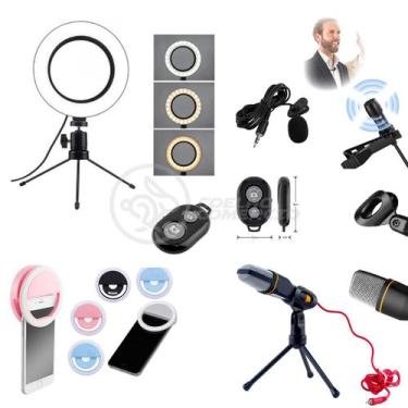 Imagem de Ring Light 6" + Tripé de 16cm + Microfone Podcast + Lapela + Mini Ring