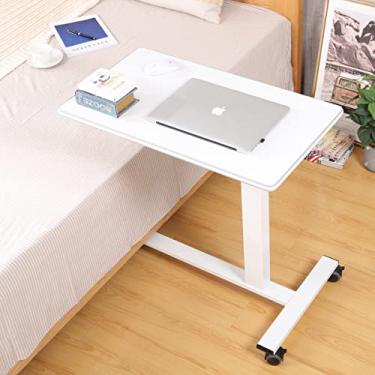 Imagem de TigerDad Pneumatic Adjustable Overbed Table with Gas Spring Riser | Medical Adjustable Bed Side Table with Wheels | Portable Standing Desk for Laptop Computer with Large Work Space 30.7"x 17"_AB