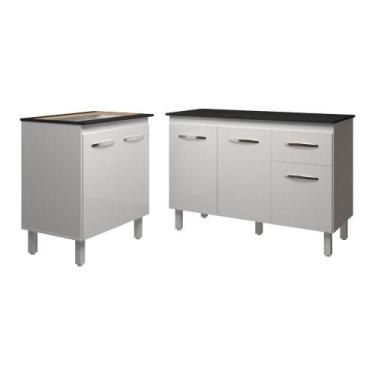 Imagem de Balcão Para Cooktop 5 Bocas Fran Branco E Armário Aline 118 Cm Cozinha