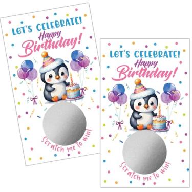Imagem de Haizct Pacote com 50 raspadinhas com tema de feliz aniversário, raspadinhas de pinguim para jogo de loteria de 18 anos, presentes de aniversário de 18 anos para amantes de pinguins, chá de bebê