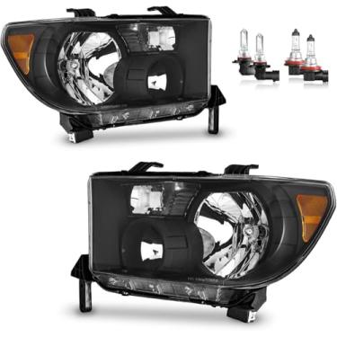 Imagem de Vizotae Faróis para Toyota Tundra/2008-2017 Sequoia 2007-2013 (serve para sequóia 12-14 sem arruela de farol, não para modelos com mostrador de nivelamento), feixe alto/baixo com lâmpadas, lado do