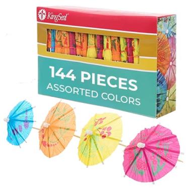 Imagem de Guarda-chuva KingSeal de 10 cm, palitos de coquetel, capas de cupcake – 1 pacote com 144 cada, cores e designs sortidos