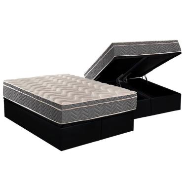 Imagem de Cama Box Baú Queen Kit Colchão Espuma D45 Euro Pillow Suede Black 158x198cm Paropas