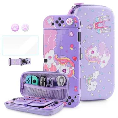 Imagem de HYPERCASE Conjunto De Estojos Transporte Fofos Para Nintendo Switch Oled, Com Bolsa Viagem Roxa Unicórnio, Capa Protetora Pc Protetor Tela, Alça Ombro E Protetores Polegar
