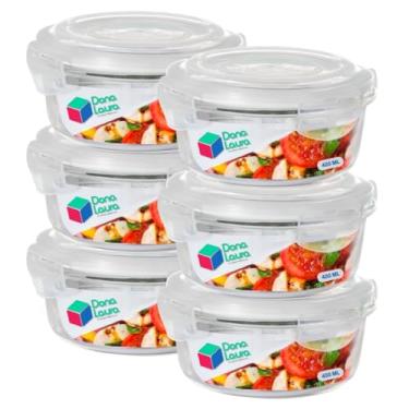 Imagem de Kit 6 Potes de Vidro Hermético 400ML Redondo Cor Sortida Marmitas Dona Laura