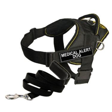 Imagem de Conjunto Dean e Tyler – Um arnês "DT Fun Works", cão de alerta médico, acabamento amarelo, médio + uma coleira "filhote acolchoado", encaixe inoxidável de 1,8 m – preto