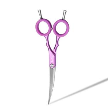 Imagem de SnipStar 6 polegadas tesouras curvas para animais de estimação tesouras de cuidado de cão leves 30 graus dobrar corte fino, roxo