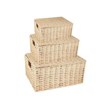 Imagem de Kit Conj Trio Cestos Decorativos Organizadores Em Fibra Natural Caixas
