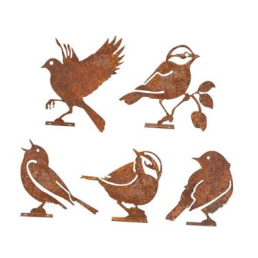 Imagem de Fenteer 5x enferrujado pássaros decorações cerca topper decoração ferro artesanato metal pássaro silhueta ornamentos de jardim para portões de quintal fora, Style a