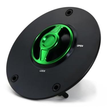 Imagem de Xitomer Tampa do tanque de gás de 3 furos para motocicleta Tampa de combustível liga de alumínio CNC, adequada para ZX-6R 636 ZX636R 2007-2018, Z1000 2007-2021, ZX-14R 2006-2021, VERSYS 650 KLE650 2006-2021 Z88. 00 (verde Cap)