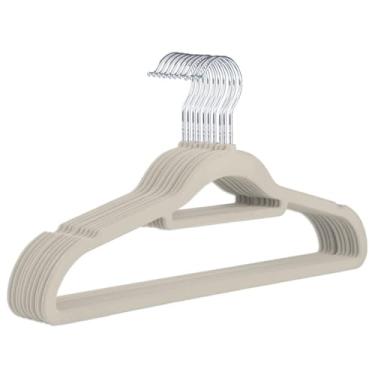 Imagem de Kit Cabides Veludo De Roupa Cinza/Preto Antideslizante Slim Adulto(CREME-100 PEÇAS)