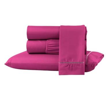 Imagem de Kit Jogo Lençol Cama Box Casal Queen 400 fios Micropercal 03 Peças Ponto Palito (PINK, SOLTEIRO)