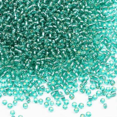 Imagem de Tibaoffy Furo transparente verde com contas forradas de prata tamanho 8/0 artesanato contas de semente de vidro 3 mm para fabricação de joias (total cerca de 100 g cerca de 3600 peças)