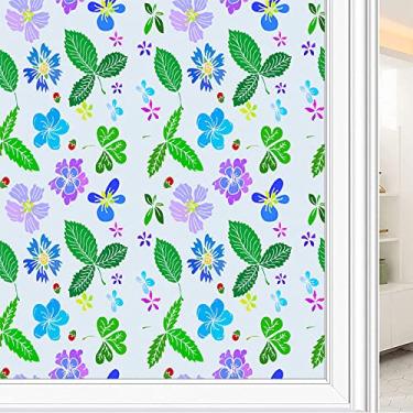 Imagem de Película de janela de privacidade de flores, textura de estilo floral, filme de vidro para sala de estar e escritório em casa, L90 x C 190 cm
