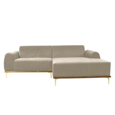 Imagem de Sofá 3 Lugares Molino com Chaise Direito Veludo Creme e Dourado