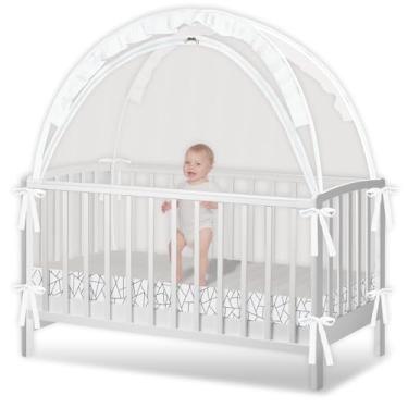 Imagem de Barraca para berço – rede para manter o bebê dentro, impedir que o bebê saia do berço, barraca de berço pop-up com rede respirável durável com zíper duplo, hastes fortes, instalação conveniente (linha
