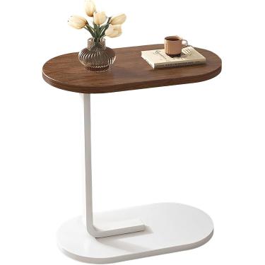Imagem de Mesa De Cabeceira Em Forma De C, Mesa Lateral Pequena Mesa Lateral Oval Sofá Mesa De Cabeceira Lateral Ao Lado Da Cama Estação De Trabalho Portátil Para Sofá, Cama, Dorm, Walnut, B