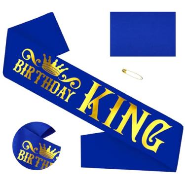 Imagem de SKJIAYEE Faixa De Aniversário King, Engraçada Cetim Azul Royal Com Letras Douradas Para Meninos Ou Homens, 10, 13, 16, 18, 21, 30, 40, 50, 60 Anos, Qualquer Material Festa, Presentes, Lembrancinhas.