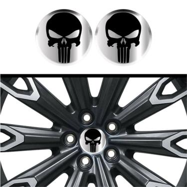 Imagem de Kit 4 Emblema Justiceiro Logo Preta Fundo Cromo 48 Mm Cromo