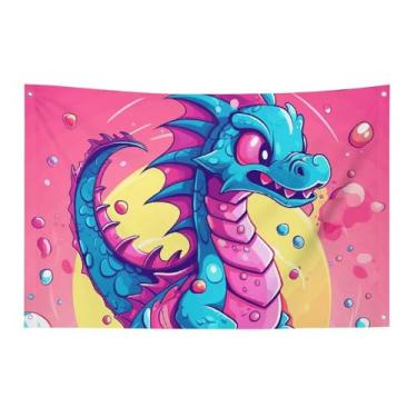 Imagem de Bandeira de desenho animado com estampa de dragão 152 x 243 cm, sem desbotamento, bandeira de boas-vindas, jardim, quintal, bandeira, decoração de casa, decoração de casa