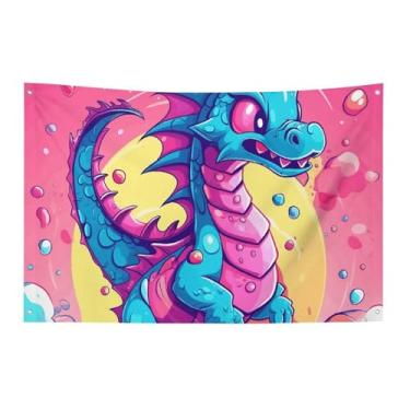 Imagem de Bandeira de desenho animado com estampa de dragão 89 x 149 cm, sem desbotamento, bandeira de boas-vindas, jardim, quintal, bandeira, decoração de casa, decoração de casa