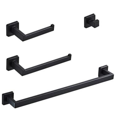 Imagem de Conjunto de banheiro de aço inoxidável preto - 4 peças de suporte para toalhas e papel higiênico - ferragens, 45 cm, 4 peças