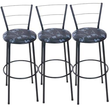 Imagem de 3 BANQUETAS ALTA 3 ARAME -Adequado para decorar o quarto e sala de estar.(PRETO FLORIDO)