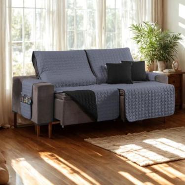 Imagem de Kit Capa Protetora Sofá Retrátil 2,40m Shield Dupla Face + Almofadas -