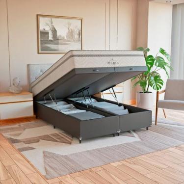 Imagem de Cama Box Baú Casal Bipartido Preto + Colchão Paris Branco - eShop casa