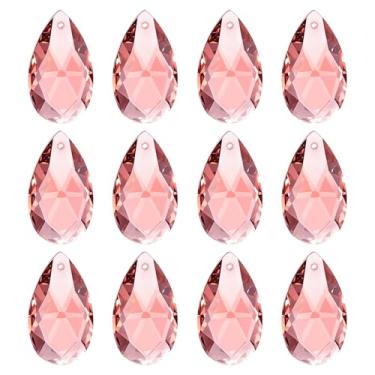 Imagem de PATIKIL Pingentes de cristal K9, contas de gota, pacote com 12 peças de prismas de lustre de 28 mm, contas penduradas, lâmpada faça você mesmo para decoração de artesanato, rosa