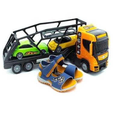 Imagem de Sandália Infantil Menino Kidy com Caminhão - Azul e Laranja-Masculino