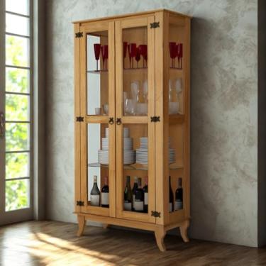 Imagem de Cristaleira De Madeira Maciça Estilo Colonial Com Vidro Nas Portas E Prateleiras De Vidro Reforçado (Imbuia)
