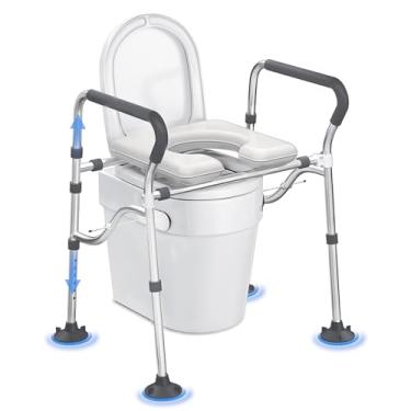 Imagem de Epachois Assento sanitário elevado com alças, elevador de assento sanitário para idosos com altura ajustável, assento sanitário elevado para deficientes de 181 kg para idosos, grávidas, serve para