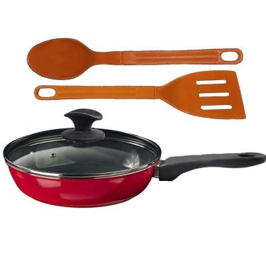 Imagem de Frigideira Vermelho Antiaderente Cerâmica Talher 05 Cb 16cm