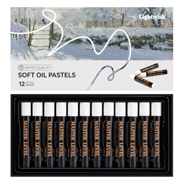 Imagem de LIGHTWISH Pastéis de óleo branco – Pacote com 12, giz de cera misturável ultra suave para artistas profissionais e iniciantes, perfeito para tela, quadro-negro e artesanato DIY, não desbota, materiais