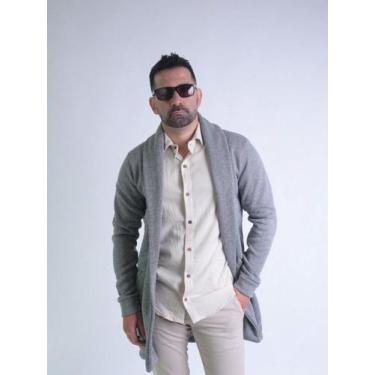 Imagem de Suéter casual casacos cardigan Jaqueta justa e longa de malha masculin