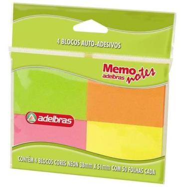Imagem de Bloco de Recado Autoadesivo Memonote Neon 38 mm x 51 mm 50 fls. - Adel