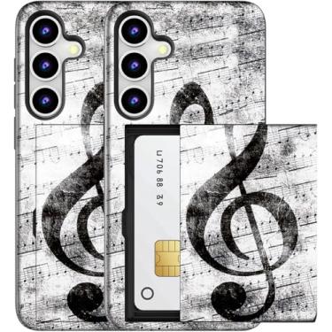 Imagem de MUQR Capa compatível com Samsung Galaxy S23+ Plus com suporte de cartão fofo - Capa tipo carteira robusta com design Kawaii, proteção contra quedas de grau militar para mulheres (nota musical preta