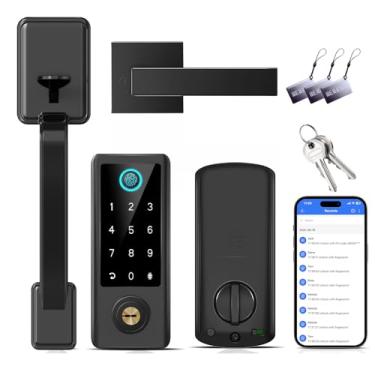 Imagem de BEBASIA Fechadura inteligente de impressão digital fechadura da porta frontal com alça, entrada sem chave, teclado digital, preto